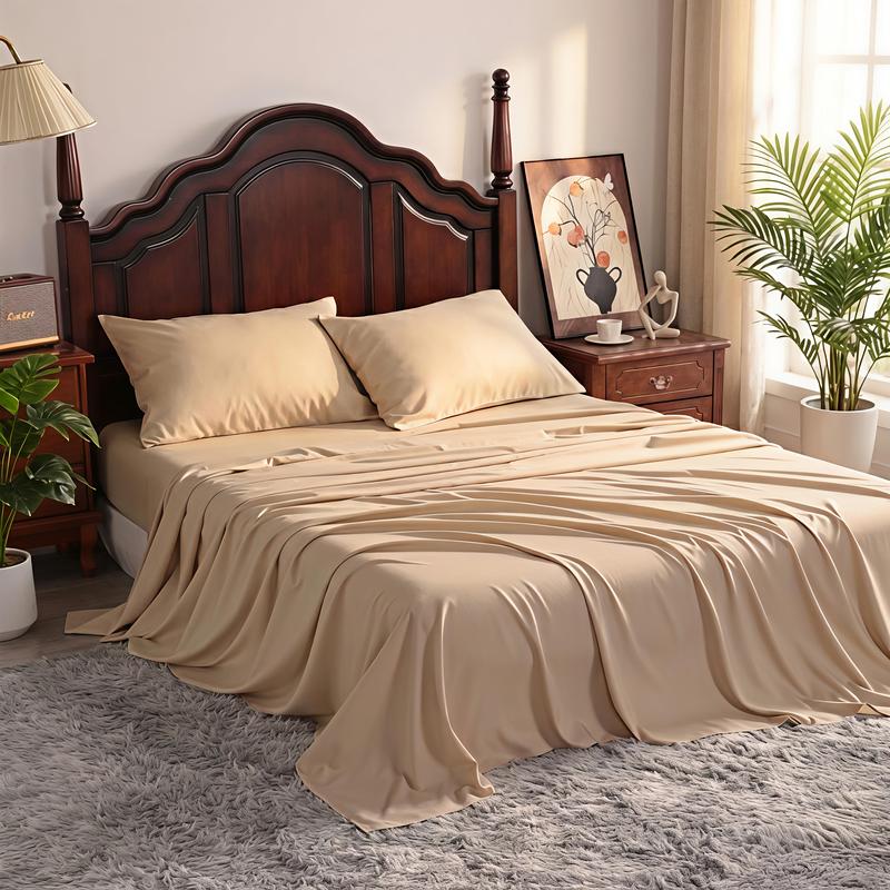 NTBAY 3/4 Pcs Soft Sheet Set - 55% Polyester & 45% Bamboo-Derived Rayon Blend - Deep Pocket (15") & Easy Care Bedding