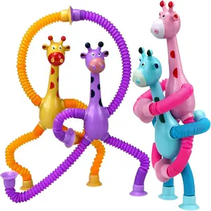 4 Pcs Telescopic Suction Cup Giraffe Toy Funny Pop Tubes Sensory Toy for Toddlers Educational Fidget Toys for Anxiety Kids 3-8 Year Old Boys Girls BPA Free