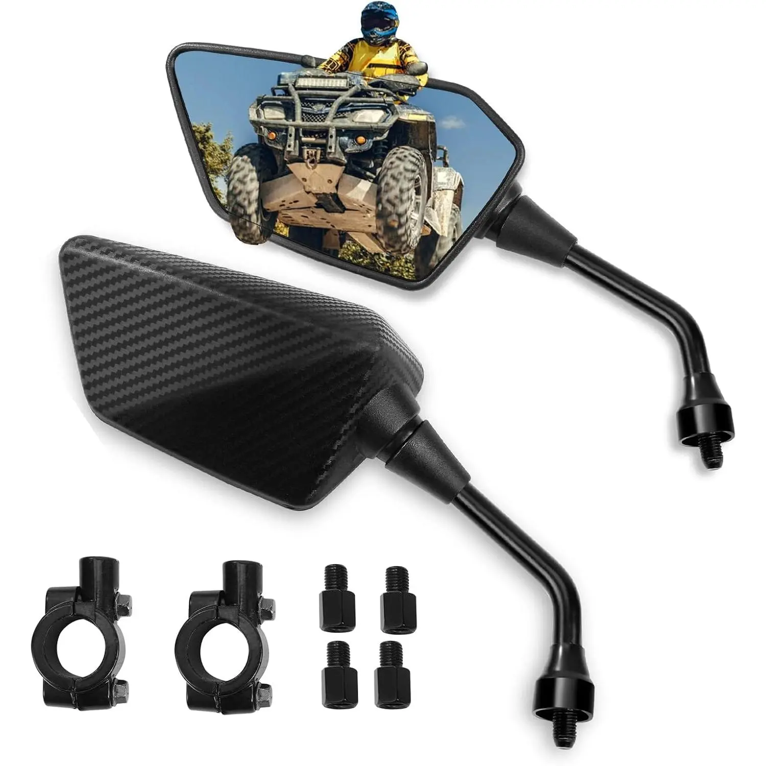 Mirror, Side Rearview Mirrors For Motorcycle, ATV, Scooter, Cruiser With 8mm, 10mm Bolt, 7/8" Handle Bar Mount Clamp Compatible With Multiple Brands