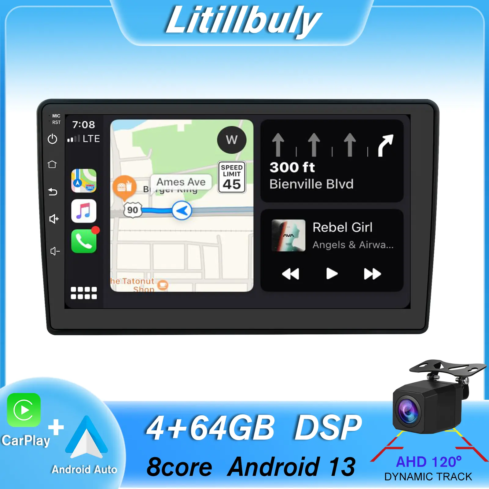 Car Stereo for Jeep Wrangler Dodge 2007-2018 touch screen has Android Auto Wireless Carplay, Bluetooth WIFI supports GPS Navigation