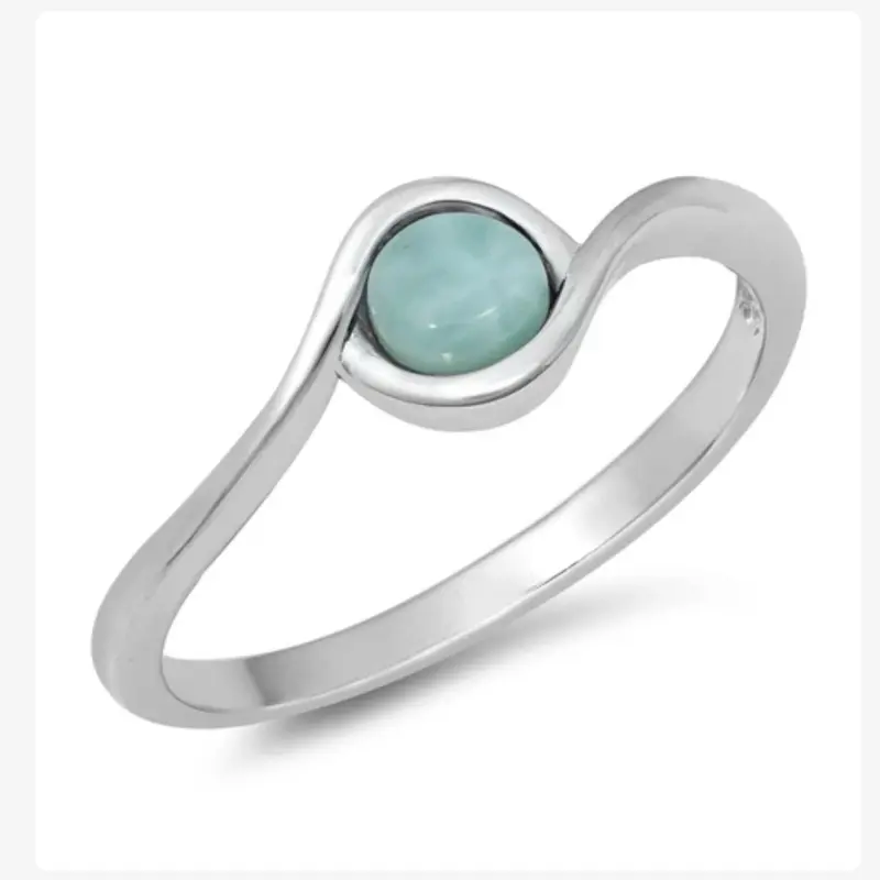 925 Sterling Silver Natural Larimar Ring - Elegant Jewelry for Women