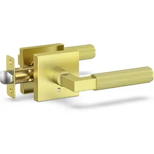 Calzibeno Gold/Black Gold Door Handle, Gold Door Locks for Bedroom or Bathroom, Heavy Duty Door Handles Interior with Locks for Left & Right Handed Doors, 1 Pack