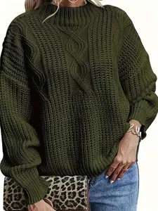 Plus Size Solid Color Long Sleeve Pullover Sweater