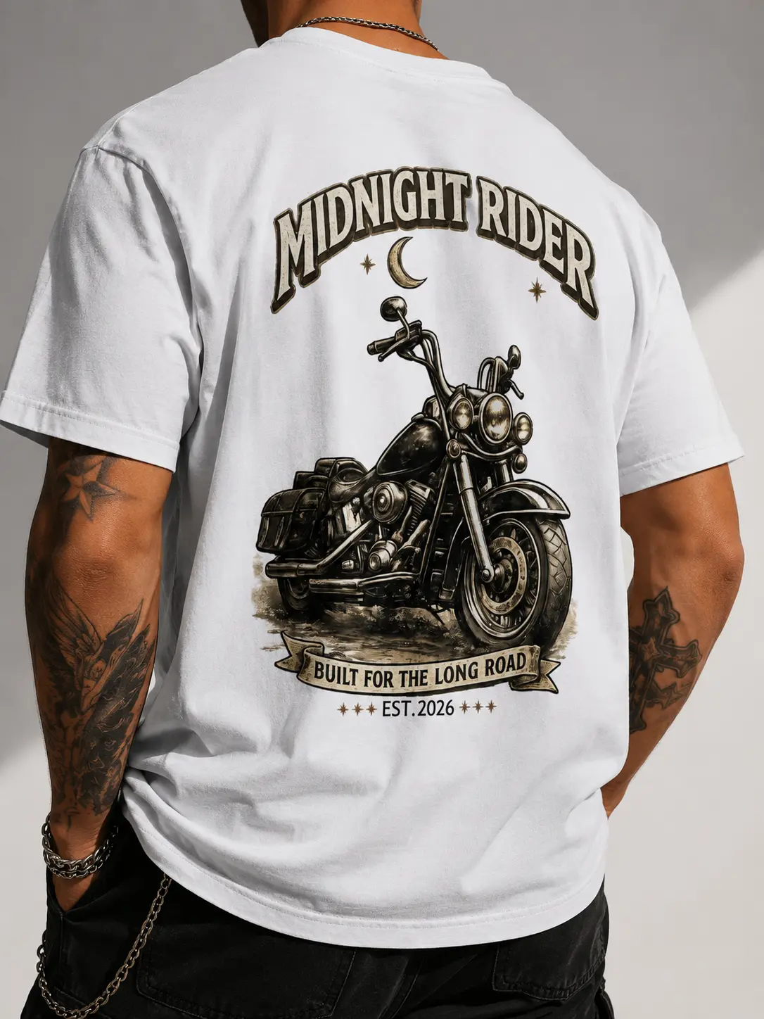 Men's Classic Distressed Vintage Motorcycle Graphic T-Shirt, 180G 100% Cotton Breathable Short-Sleeve Biker Top, Casual Unisex Streetwear Tshirt, Shortsleeve, Menswear, Fabric, Print, Round Neck, Soft, Tee
