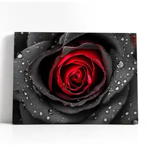 Black And White Red Rose Wall Art Roses Flower Picture Wall Decor Rose Canvas Painting Print Bathroom Wall Decor Black And Red Roses Covered With Water Decorations Framed For Living Room Bedroom Kitchen 12x16 Inch Poster Photo Artistic Ornaments