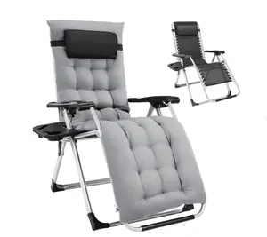 Zero Gravity Lounge Chair, Heavy-Duty Folding Recliner for Patio & Lawn with Adjustable Backrest, Detachable Cushion, Headrest Pillow & Side Tray,Gray