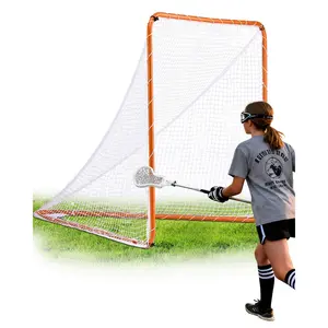 VEVOR Lacrosse Goal, 6' x 6' Lacrosse Net, Steel Frame Backyard Lacrosse Training Equipment, Portable Lacrosse Goal with Carry Bag, Quick & Easy Setup, Perfect for Youth Adult Training, Orange
