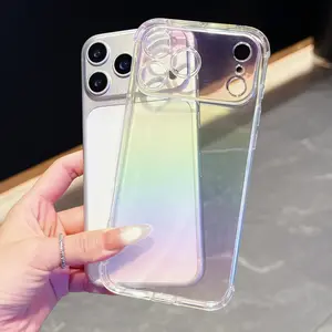 Color-plated iridescent blue gradient transparent phone case, transparent soft silicone protective cover, compatible with iPhone 17, 16, 15, 14, 13, 12, 11, X, XS, XR, Pro Max, 11 Pro, 12 Pro, 13 Pro, 14 Pro, 15 Pro, 16 Pro, Plus and mini models