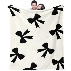 Cute Bow Knot Throw Blanket, Kawaii Pastel Ribbon Soft Flannel Blanket for Sofa Bed, Cozy Gift for Girls Women