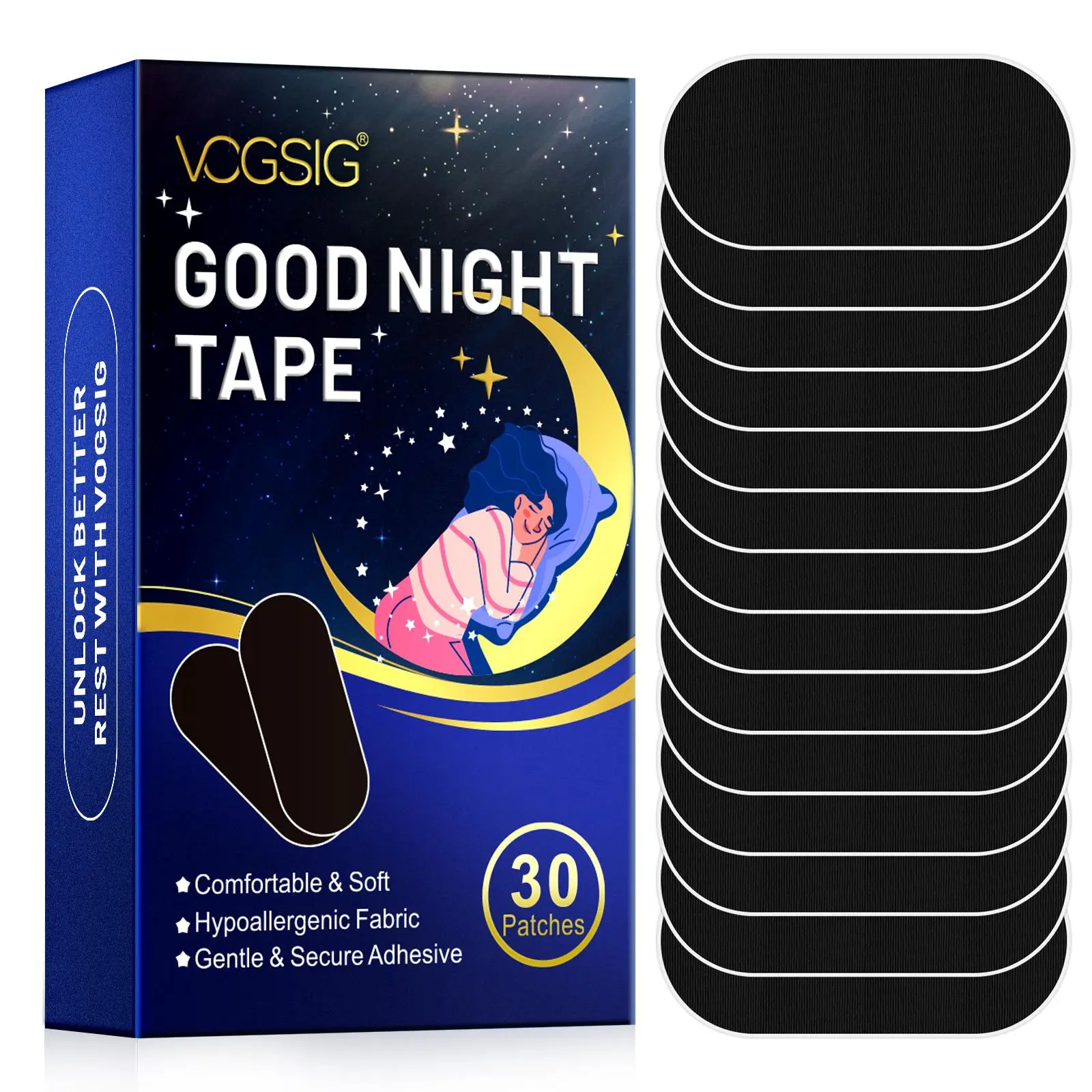 Vogsig Sleep Aid Tape 30pcs, Super Soft Breathable Adhesive, Easy to Use, Strong Sticky, Low Allergy No Odor, Improves Mouth Breathing Habit