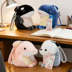 New simulation plush marine animal pendant, about 16CM girls shark dolphin bag keychain pendant, cartoon plush pendant series marine fun