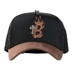 Barbas B Cross Brown G5 Hat with Gold Dragon Embroidery and Black Silver Accents