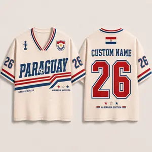 [Custom Name] Paraguay Soccer Jersey 2026, Personalized Name and Number Mesh Football Shirt, Paraguayan Flag Albirroja Matchday Edition, Unisex Sports Fan Gift