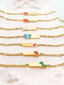 Custom Name Stainless Steel Bracelet, Cherry Blossom Butterfly Design, Youthful Style, Christmas Back-To-School Gift