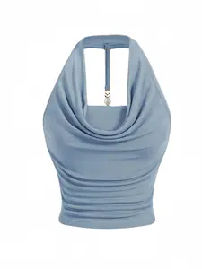 Elegant Halter Neck Ruched Backless Vest, Pure Desire Style, Perfect for Casual Wear, Stylish Women's Top, Comfortable, Fit and Trendy, Womenswear