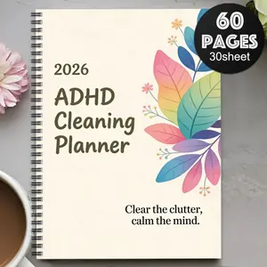 ADHD-Friendly Planning & Cleaning Schedule Book - Floral Design Daily/Weekly/Monthly/Annual Tracker, Suitable for ADHD Individuals, Portable High-Efficiency Planner, Planner Notebook