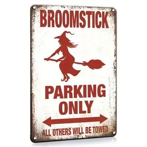 Metal Sign Broomstick Parking Sign, Vintage Posters Tin Painting Wall Decor Western Decor For Man Cave Garage Home Bar Pub, Wall Decoration, Metal Plate Decor Outdoor Decor, 8"x12" Vintage Plaque Decor, Halloween, Vintage Garage Signs