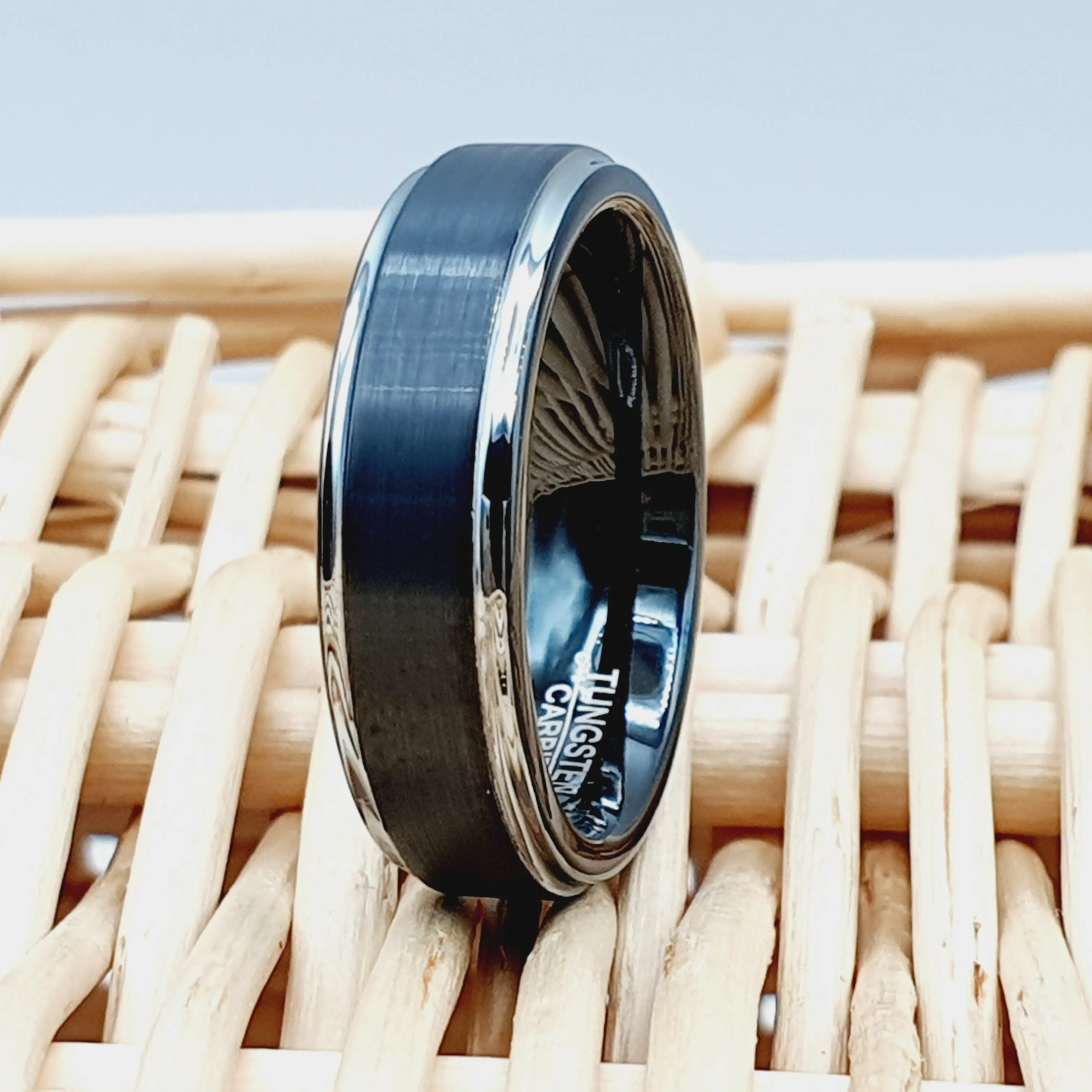His And Her Wedding Ring Men Tungsten Two-Tone Wedding Band Grooved Ring Black Silvetone Engagement Band