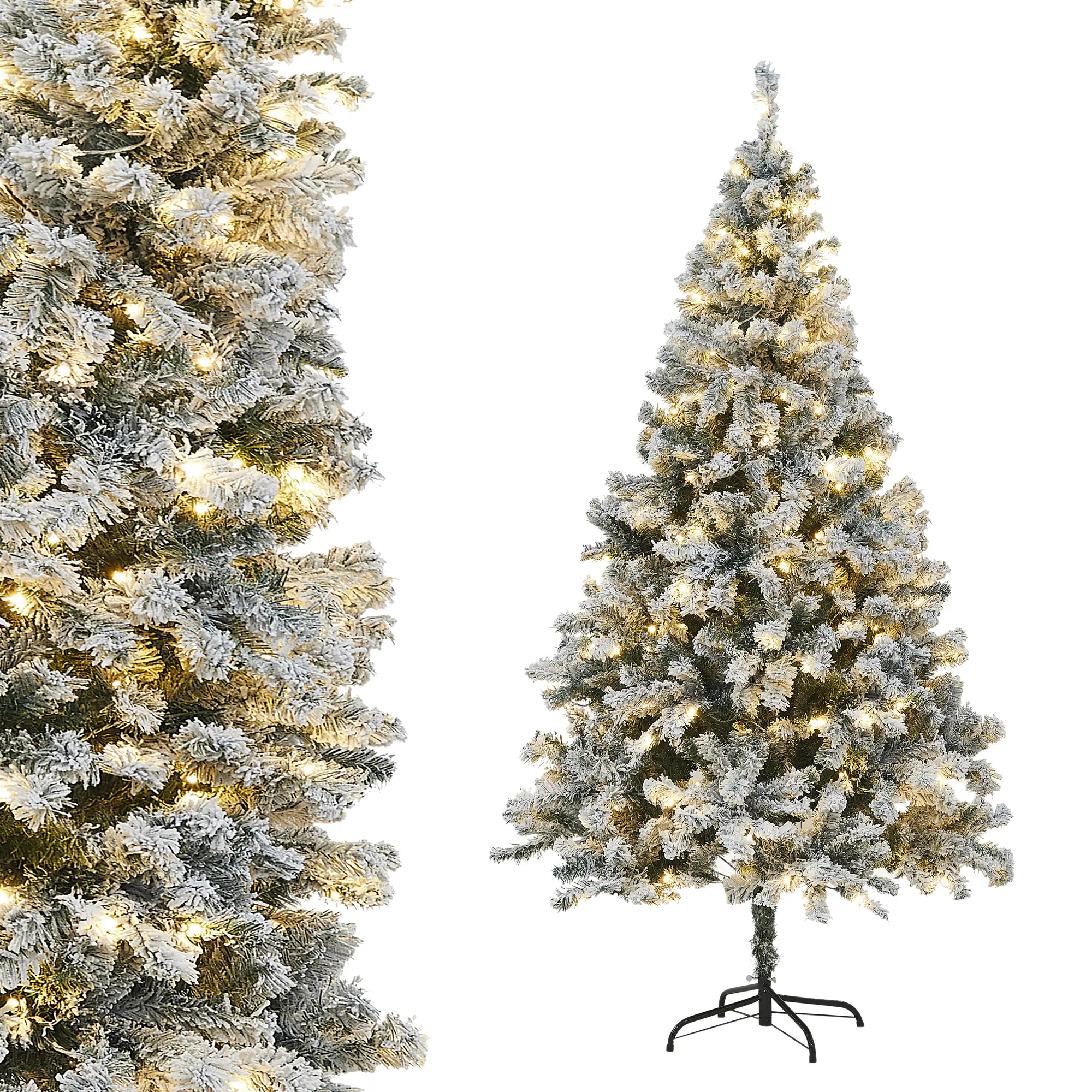 6 FT Frosted Pre-Lit Artificial Christmas Tree with 820 PVC Tips 250 LED Lights Metal Stand for Festive Decoration Magical Snow-Flocked Design