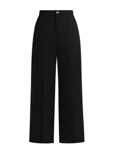 Women's Plus Size Basic Black Dress Pants High Waisted Straight Leg Trousers Front Seam Business Casual Work Office Teacher Outfits Graduation Trendy Womenswear