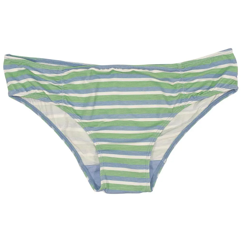 Blue and Green Striped Modal Bikini with Ruching
