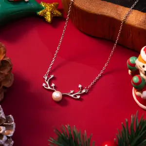 Swyii Sterling Silver Antler Pendant Necklace with Fresh Water Pearl, Everyday Beauty, Non Tarnish Jewelry, Holiday Gift Ideas, Countdown Look, Sparkle Season, Celebration Style