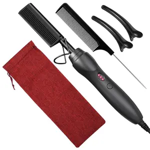Viral Electric Hot Comb Kit for Wigs & Natural Hair | Fast Heating Pressing Comb for Flawless Edges Cordless USB Rechargeable Hair Clipper Kit Dual-Head Electric Hair Removal Tool