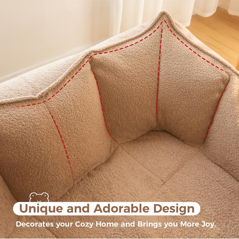 BEKRVIO Giant Bean Bag Chair Teddy Fleece Ergonomic Design Arm Rest for Adults Reading Cozy Sofa Single Seat Love Seat Options Brown Gray Pink White