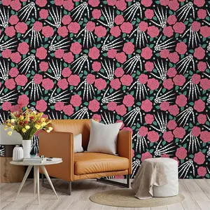 Dark Sweet Gothic Rose Skull Hand Wallpaper, PVC Adhesive Backing, Easy Peel & Stick, Kitchen/living Room/bedroom Decor, Large Area Wall Transformation