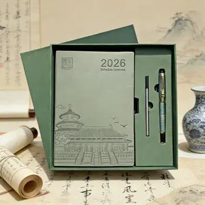 Chinsikol 2026 Calendar Notebook + Pen Gift Box Set, Planner Notebook, Soft Leather Cover, Colorful Monthly Index, Daily Record, Business Office Plan, Office Stationery Supplies