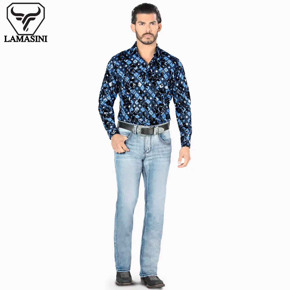 LAMASINI JEANS Cowboy Heavy Denim Jeans LM1867 Light Blue - Classic Design, Comfortable Fit, Casual Style for All Seasons