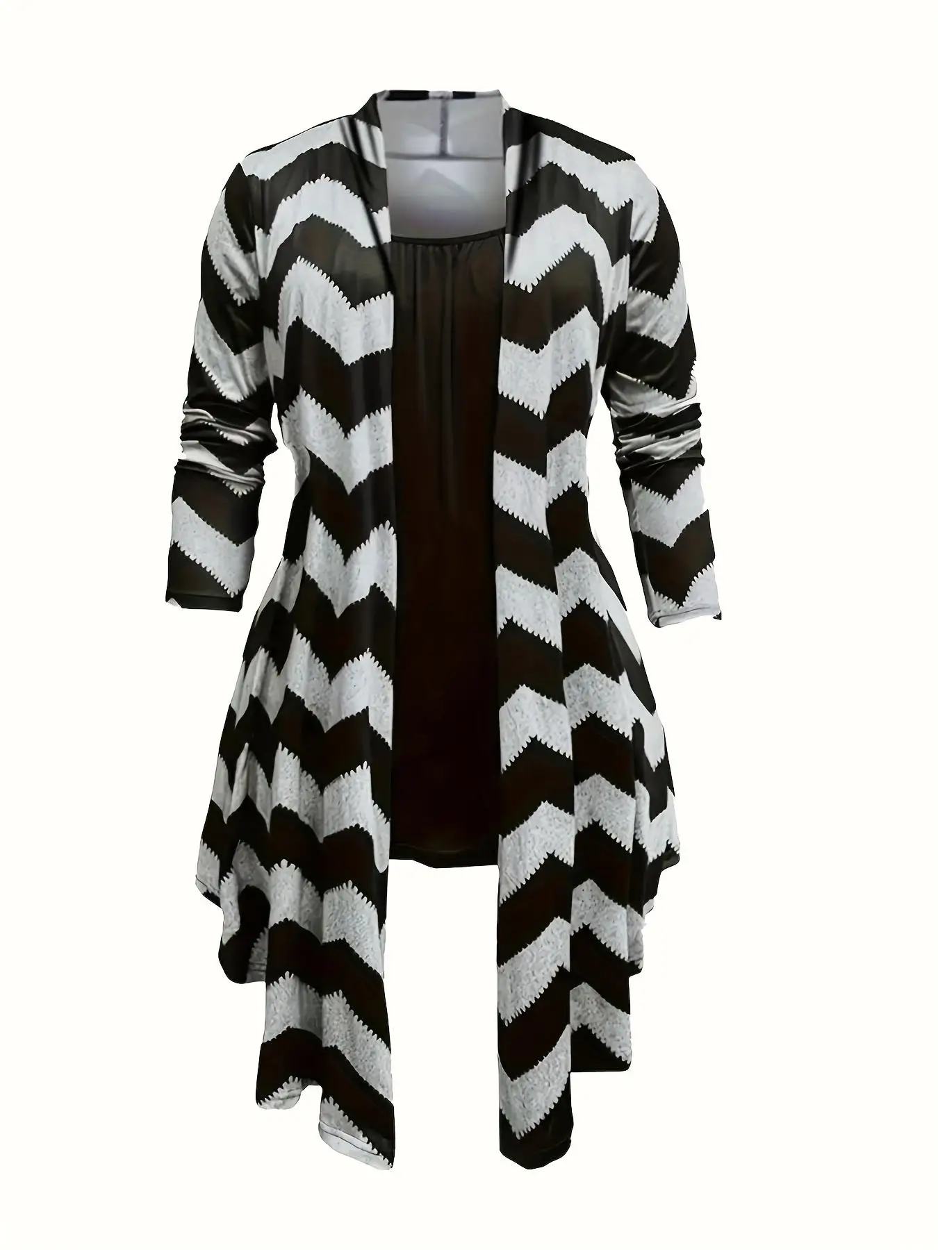 Plus Striped Print High Low Outwear & Solid Cami Top & Skinny Pants Set, Casual Outerwear Top & Top & Skinny Trousers Set, National Day Clothing, Wome