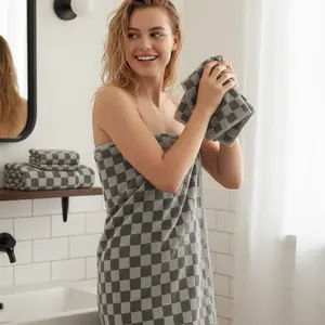 Checkerboard Pattern Bath Towel Set, 2 Counts Soft Absorbent Quick Drying Bath Towel with 2 Counts Hand Towels, Family Bath Outing Bathroom Accessories, Premium Bath Towels