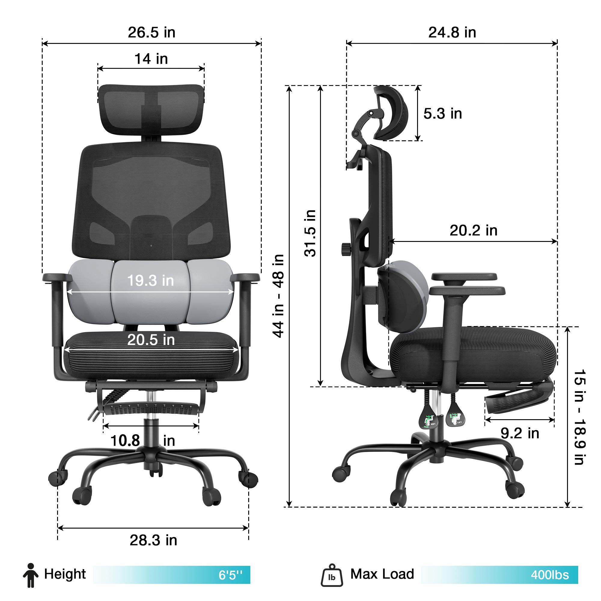 Mr IRONSTONE Ergonomic Office Gaming Chair with Footrest & Adjustable Lumbar Support, High Back Home Desk Chair, 90-135° Tilt Lock and Wide Cushion, Big and Tall Mesh Chairs for Man Woman, Black Task Chair, 400lbs Capacity Mr IRONSTONE Ergonomic Office Gaming Chair with Footrest & Adjustable Lumbar Support, High Back Home Desk Chair, 90-135° Tilt Lock and Wide Cushion, Big and Tall Mesh Chairs for Man Woman, Black Task Chair, 400lbs Capacity