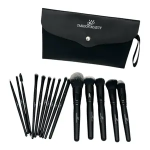 Fashion Beauty Golden Touch Collection 15-Piece Premium Vegan Brush Set with Luxury Black Organizer Bag for Flawless Makeup Application