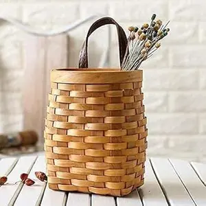 Hand-Woven Hanging Wicker Storage Basket Portable Wall Hanging Flower Basket Organizer Fruit Vegetable Rattan Box Home Decoration Height 6.1in