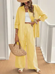 Women's Striped Polyester Two-Piece Set, Suits, Casual Style, Spring/Autumn Collection