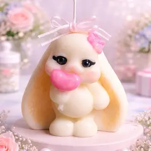 Candle Artisanal for Baby Shower Conejito Feliz with Pink Bow and Heart Detail