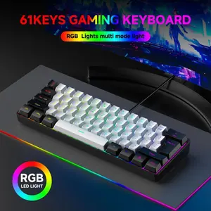 61-key RGB gaming wired keyboard and mouse set, colorful MINI non-mechanical membrane black and white computer keyboard, hot-selling