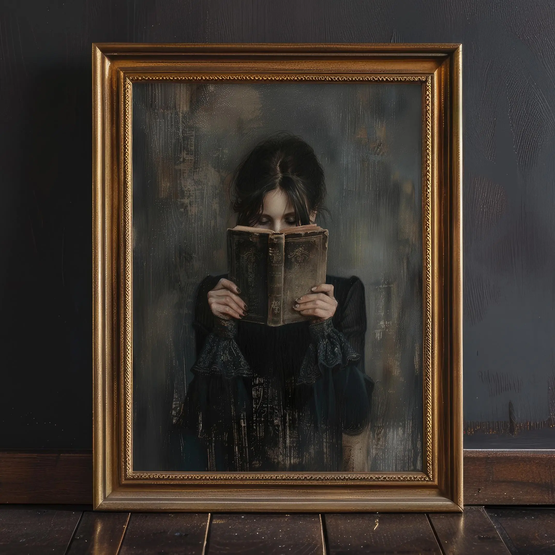 Custom Victorian Woman Reading Bookish Dark Academia Decor Librariancore without Frame Wall Art, Moody Reading book Painting Book Lover Gift