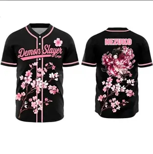 BaseMode Nezuko Cherry Blossom Demon Slayer Baseball Jersey Anime Cosplay Unisex Kimetsu No Yaiba Otaku
