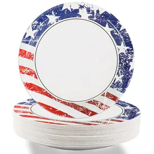 48 pcs 4th of July party paper plates, 7", patriotic American flag dessert plate set, disposable Independence Day/Memorial Day tableware party dinnerware kit supplies, holidays birthday decoration