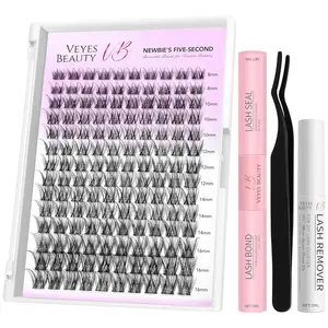 LuxeBold Cluster Lashes Kit Individual Lash Extensions Newbie's Five-Second DIY Dramatic Volume Eyelash Wispy Faux Mink Lash Mixed Length Tray with Bond & Seal, Applicator at Home