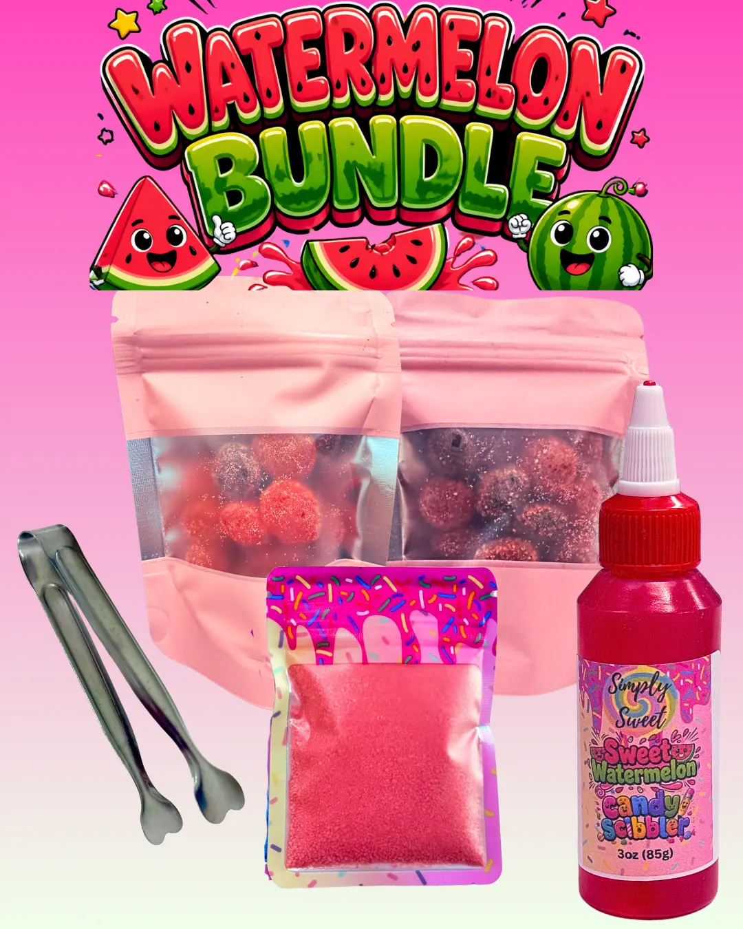Simply Sweet CLE Watermelon Candy Bundle - Gushyz, Syrup, Powder and Tongs
