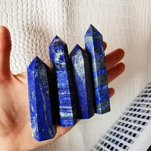 Blue Lapis Lazuli Healing Crystal Point Wand Carved Reiki Stone Figurine 1 count