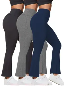 3 Pack High Waisted Flare Pants for Women, Super Soft Tummy Control Bell Bottoms, No See Through Yoga and Athletic Leggings, Fitness Trousers, Shaping Leggings, Athleisure Fitness Leggings
