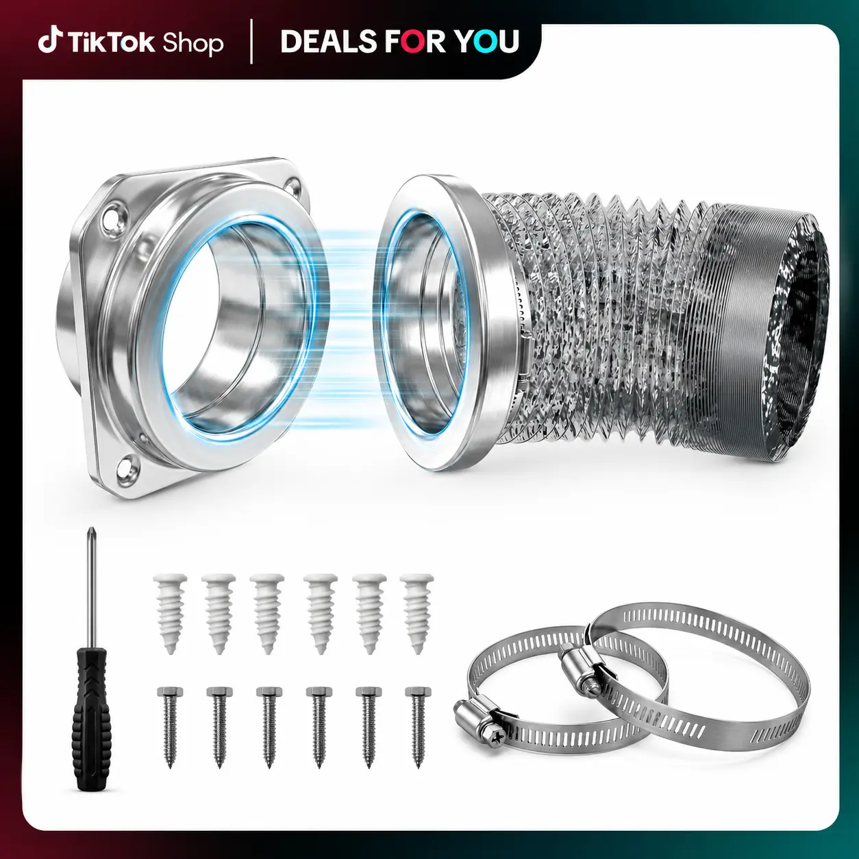 Magnetic Dryer Vent Connector Kit, Quick Connection and Disconnection Strong Magnet Self-Alignment Airtight Seal Easy to Clean Includes 3.3 ft 4" Duct, 2 Clamps and 1 Screwdriver