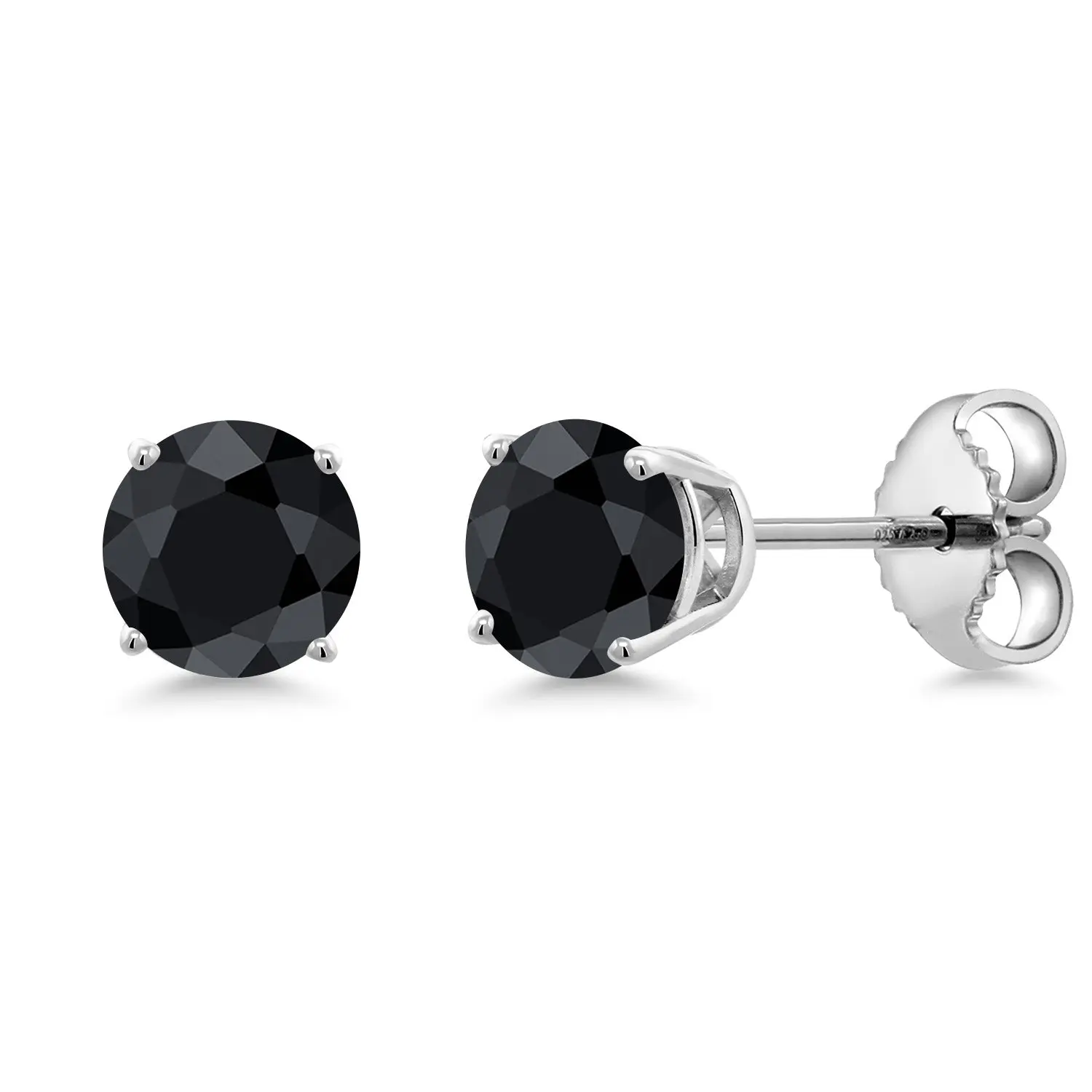 925 Sterling Silver Black Sapphire Stud Earrings for Women | 1.38 Cttw | Gemstone September Birthstone | Round 5MM