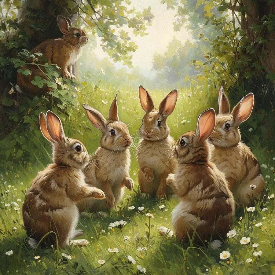 5D DIY Full Drill Round Diamond Painting - Diamond Painting Kit Rabbit Party Mosaic Canvas DIY Wall Art, Home Wall Decoration