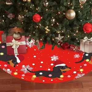 JOOCAR Christmas Tree Skirt Red Tree Skirt Dachshund Xmas Winter Tree Skirt 48 Inch for Dog Christmas Indoor Outdoor Decorations
